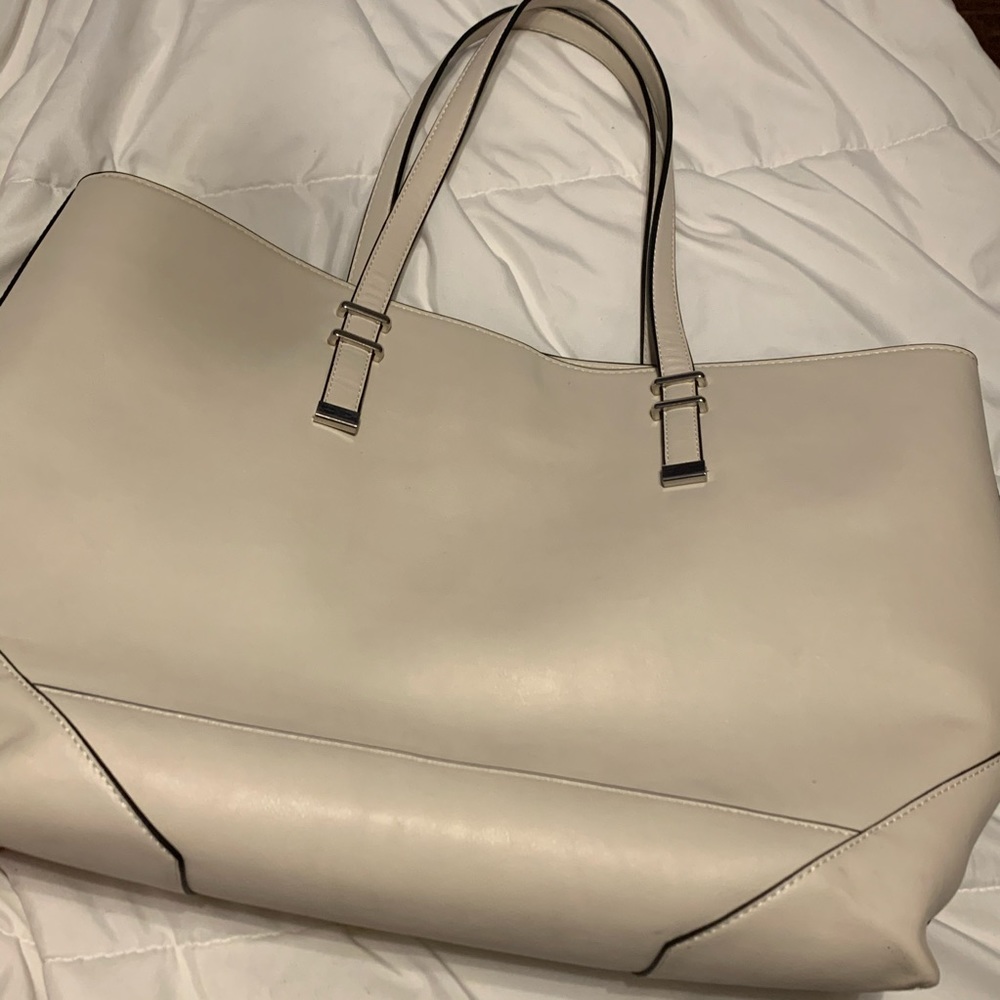 cream faux leather tote bag!